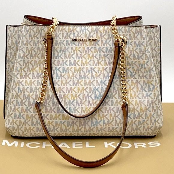 MICHAEL KORS TEAGEN LG LONG DROP SATCHEL VANILLA - Picture 3 of 16
